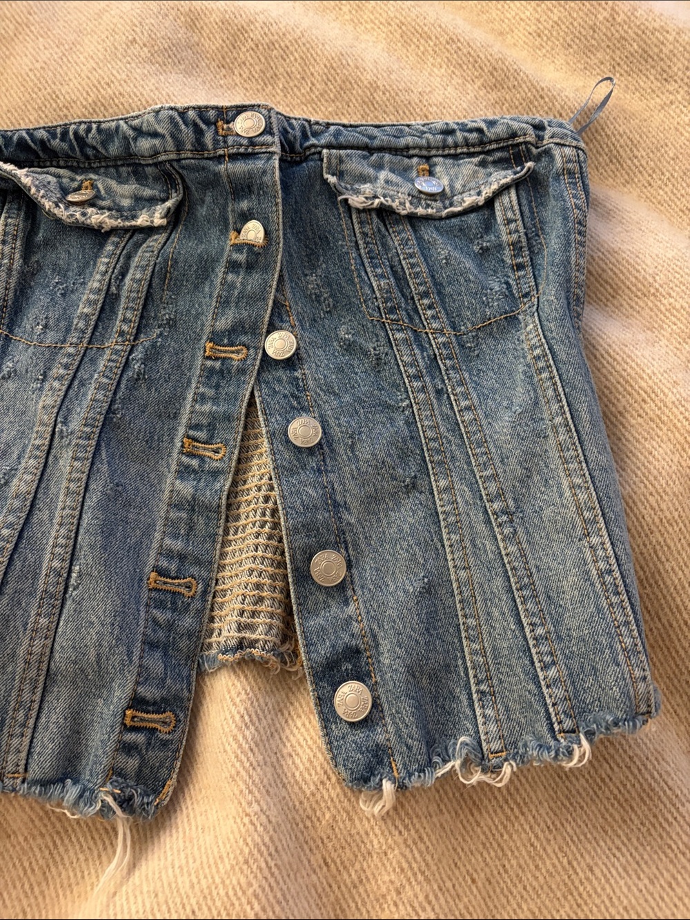 ZARA Denim Corset Top - Light Blue Button Front Size L - Picture 3 of 8